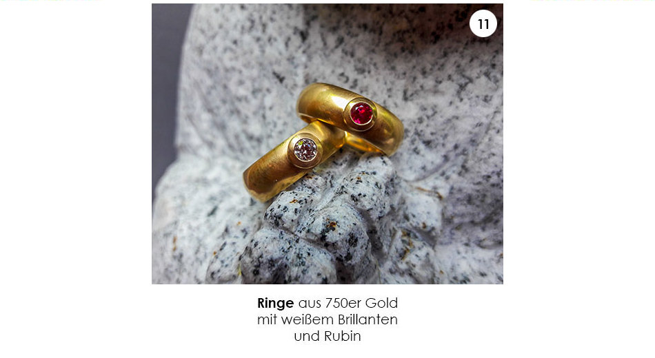 zwei Ringe, 750 Gold, weier Brillant, Rubin